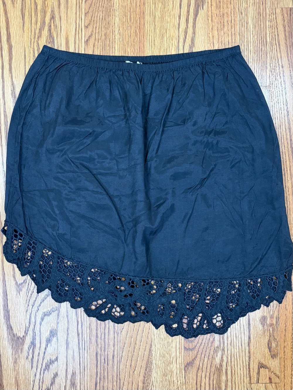 Free People Intimately Black Mini Slip Skirt with Crochet Hem (L)